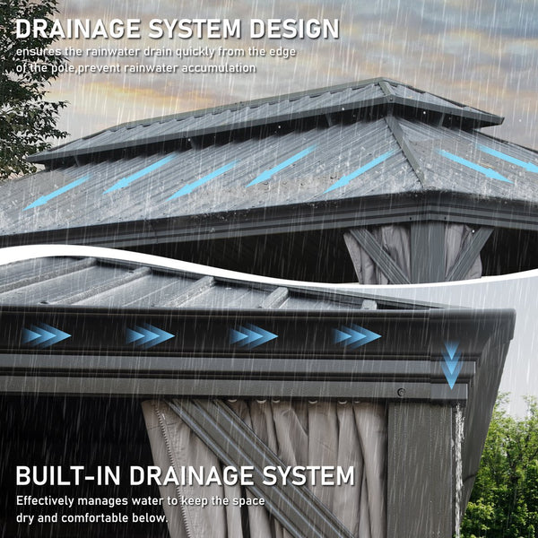 English Elm 10' X 12' Hardtop Gazebo - Upgraded Metal Canopy With Drainage, Dual-Layer Roof & Insect Netting! W1859S00135