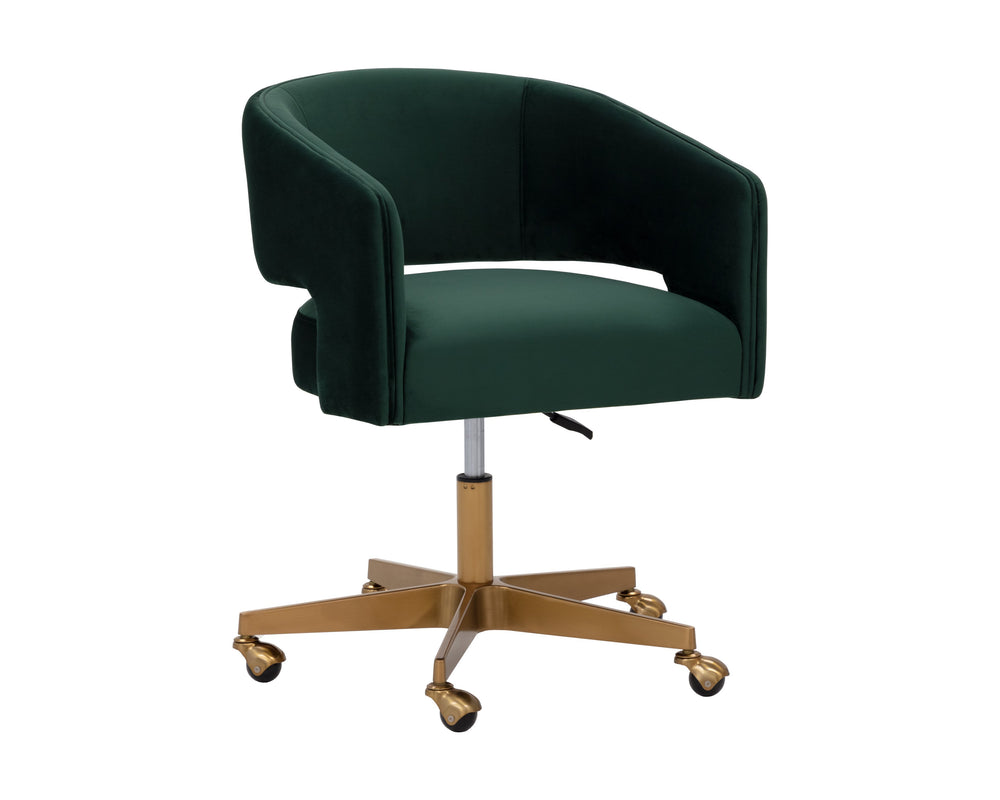 Sunpan Claren Modern Office Chair with Stylish Curvy Design and Elegant Gold Stainless Steel Base Deep Green Sky