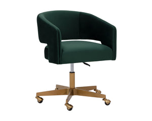 Sunpan Claren Modern Office Chair with Stylish Curvy Design and Elegant Gold Stainless Steel Base Deep Green Sky
