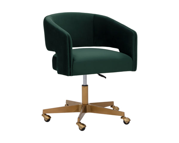 Sunpan Claren Modern Office Chair with Stylish Curvy Design and Elegant Gold Stainless Steel Base Deep Green Sky