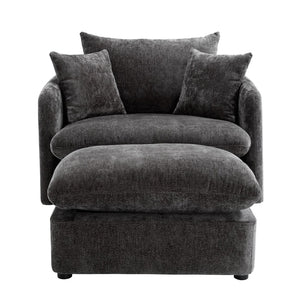 English Elm 360° 360 Swivel Oversized Chenille Armchair with Pocket Spring Seat and Three Throw Pillows Dark Grey W1361S00092