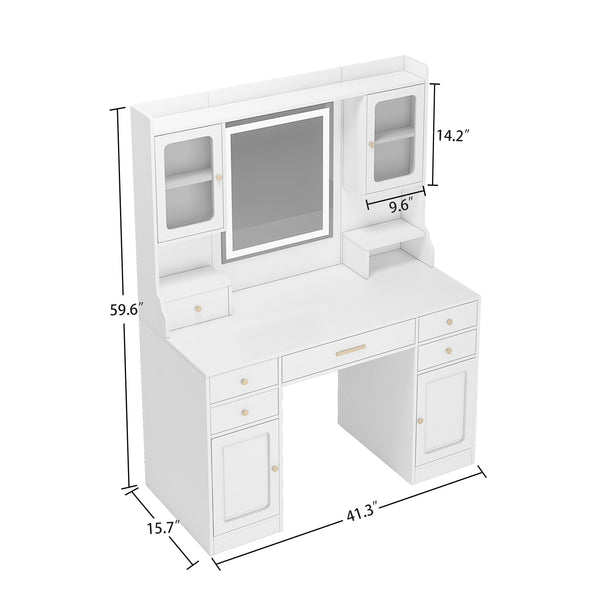 English Elm Large White Vanity Table Set with Extra-Large Mirror, 6 Drawers & Shelves, Gold Handles, Stylish Gift-Friendly Design W509P301793