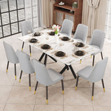 Aiden 9-Piece Dining Set with Rectangular Table and 8 Upholstered PU Chairs, Light Grey and White