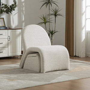 English Elm 24.8 Inch Chenille Armless Accent Chair with Matching Storage Ottoman for Any Room Beige W3098P451468