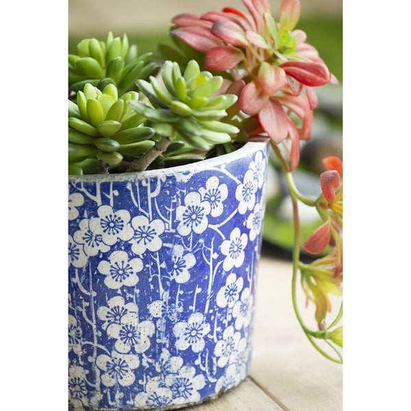 English Elm Set of 4 Terracotta Planters Distressed Blue White Glaze Antique Ceramic Style W2078P495142