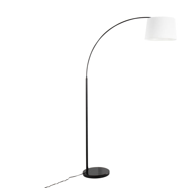 English Elm March Contemporary Floor Lamp - Elegant Black Marble Base & White Linen Shade For Modern Spaces B202S01369