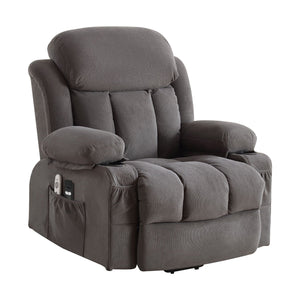 English Elm Power Lift Recliner Chair with Heat & 4-Point Massage, USB Port, Cup Holders, Remote for Living Room Grey W1521P303241
