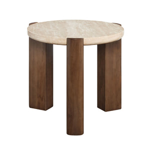 English Elm Leonardo Contemporary Travertine Top End Table with Dark Oak Veneer Base, 50mm Thick Cream Top, 70lb Capacity B2726P316900