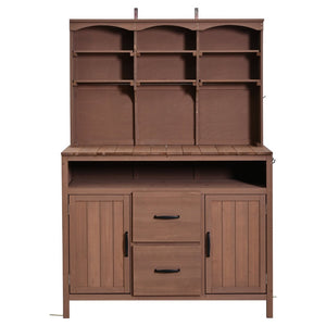 English Elm (with Hutch) Topmax Solid Fir Outdoor Potting Bench Station Cabinets Drawers Patio Garden Brown N717P404332D