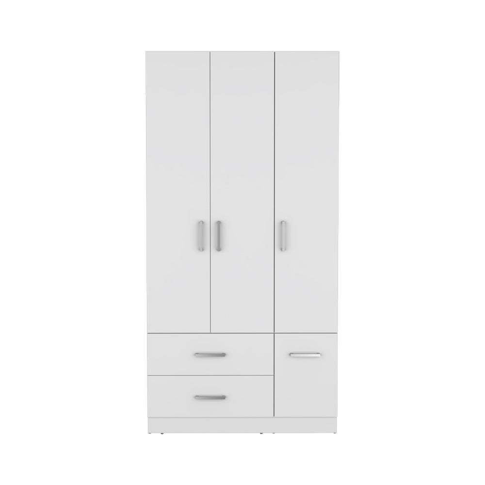 English Elm Four Door Armoire Crosby White - Spacious Engineered Wood Wardrobe with Hanging Rod, Shelves & Drawers B092S00265