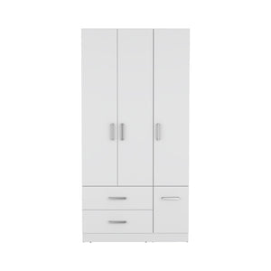 English Elm Four Door Armoire Crosby White - Spacious Engineered Wood Wardrobe with Hanging Rod, Shelves & Drawers B092S00265