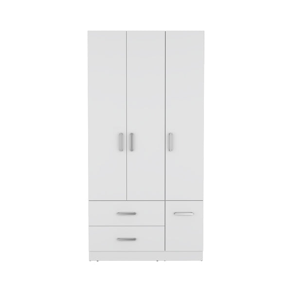 English Elm Four Door Armoire Crosby White - Spacious Engineered Wood Wardrobe with Hanging Rod, Shelves & Drawers B092S00265