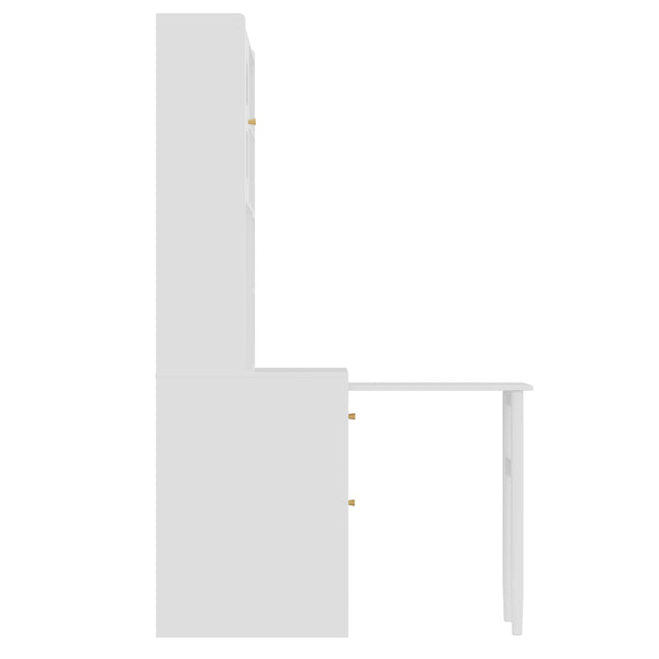 English Elm Computer Desk with 90 Degree Rotating Top, Space-Saving 43x70 Office Desk w/ Drawer, Shelves & Cabinets N733S363716K