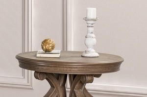 English Elm Traditional Round End Table With Carved Scroll Legs – Elegant Solid Wood Design In Rich Oak Finish B2741P361128-GIGA