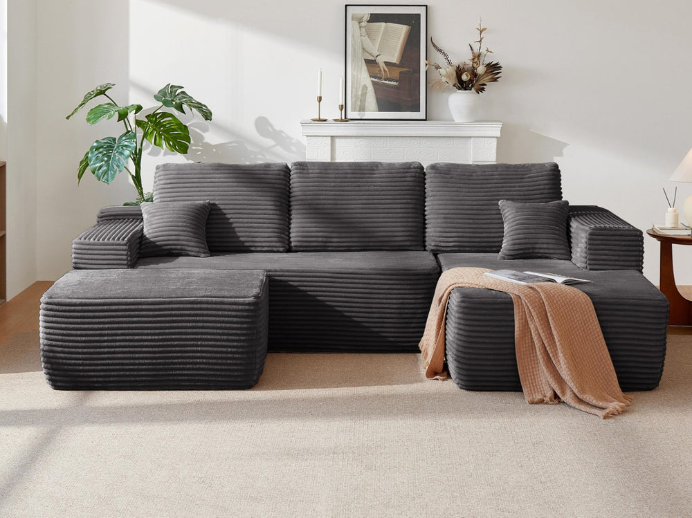 English Elm 104" Modular U-shape Sectional Plush Corduroy Deep Seat Sofa for Modern Living Rooms W3975S00038