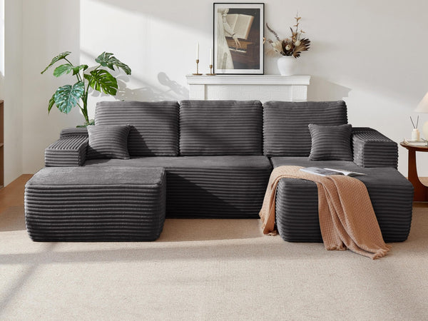 English Elm 104" Modular U-shape Sectional Plush Corduroy Deep Seat Sofa for Modern Living Rooms W3975S00038