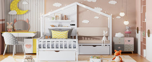 English Elm Twin House Bed Frame with Sofa Seating Led Lighting Drawers and Wireless Charging LP000521AAK-1