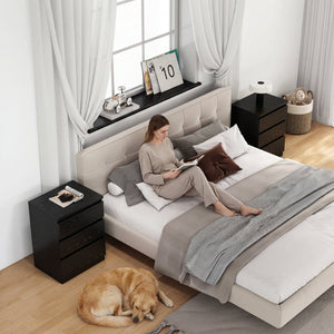 English Elm 19.7-inch Matte Finish Nightstand with Touch Release Drawers for Minimalist Bedrooms Black W3151P407887