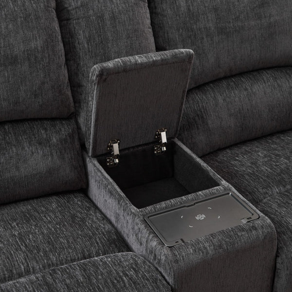 English Elm M075 Faux Leather Power Reclining Sectional with Wireless Charging and Cup Holders W1805S00158
