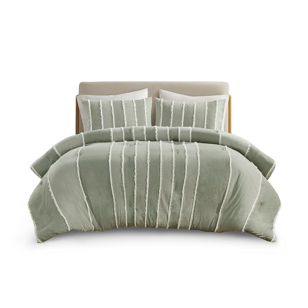 JLA Home INK+IVY - 3 Striped Cotton Comforter Set with Hypoallergenic Fill, OEKO-TEX Certified, Boho Jacquard Trim and Breathable Softness Sage II10-1321