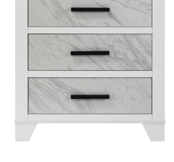 English Elm Contemporary Chest with English Dovetail Drawers, Metal Center Glides, Black Handles, Durable Engineered Wood Finish White 35 L x 19 W x 45 H B2741P396696