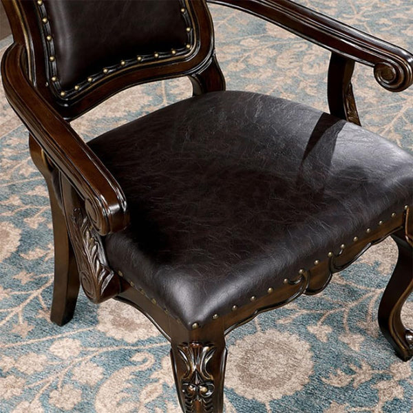 English Elm Luxurious Walnut Traditional Arm Chairs Set of 2 with Dark Brown Leatherette, Carved Cabriole Legs and Nailhead Trim B011P234735