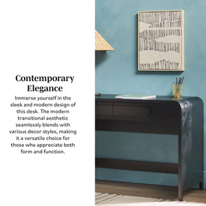 English Elm Walker Edison - Modern Curved Waterfall Desk with Drawers and Rounded Edge Design, Durable MDF Surface, Stylish Statement Pulls Black 49 L x 24 W x 6.63 H B185P200189