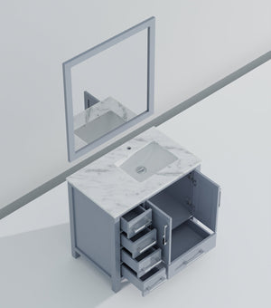 English Elm Dark Grey Bath Vanity Set With Carrara Marble Top, Soft-Close Drawers, And Coordinating Mirror B2731S00684