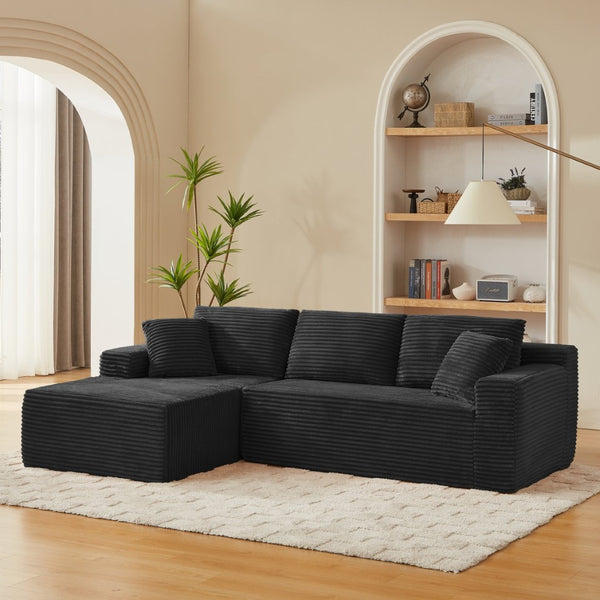 English Elm L-shaped Corduroy Cloud Sectional with Deep Seat for Living Room or Bedroom Lounge W2339S00117