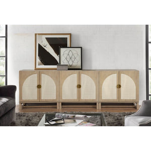English Elm Boho Rattan Arched Sideboard with Soft Close Doors and Oak Finish for Any Room B011P474819