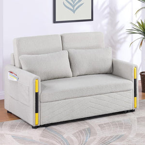 English Elm Teddy Velvet Sleeper Loveseat with Dual-Pull Convertible Bed, Plush Double Back, Side Pockets for Storage - Beige B016P392810