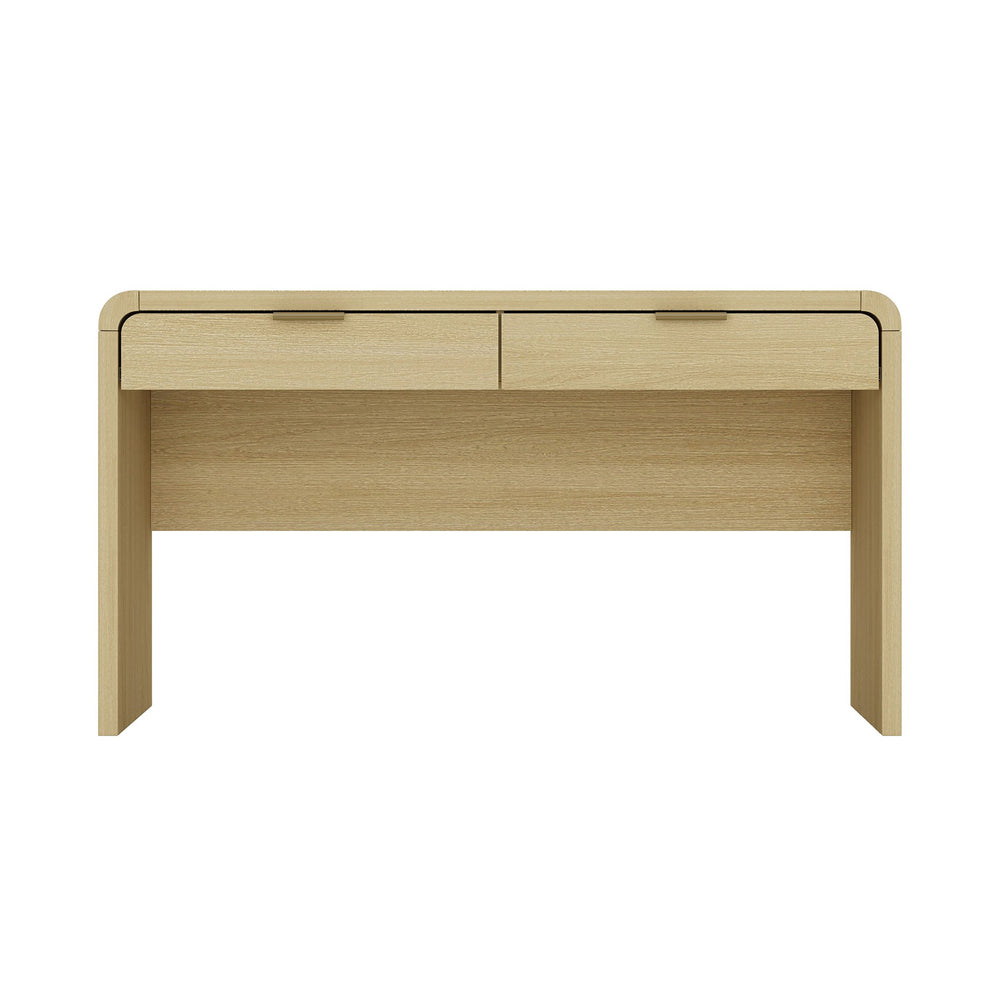 English Elm Grace 54" Oak Office Desk with 2 Drawers, Modern Rounded Corners, Metal Glam Handles, TV Stand-Friendly B365P397845