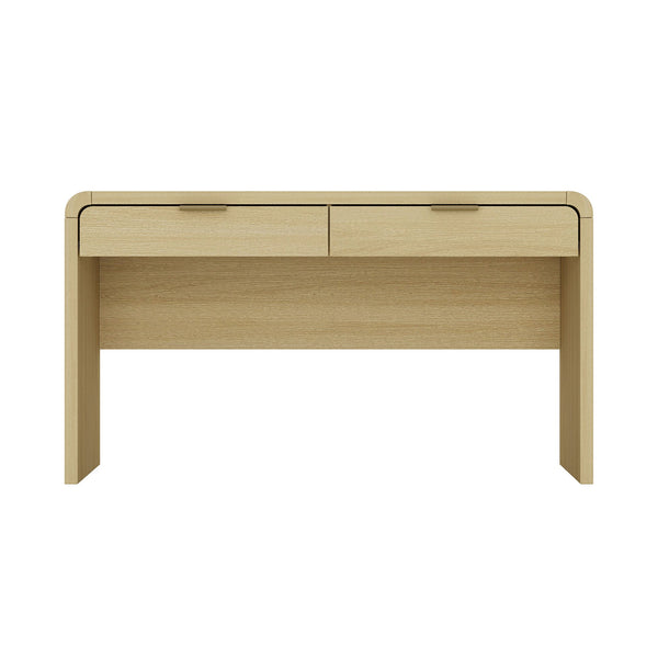 English Elm Grace 54" Oak Office Desk with 2 Drawers, Modern Rounded Corners, Metal Glam Handles, TV Stand-Friendly B365P397845