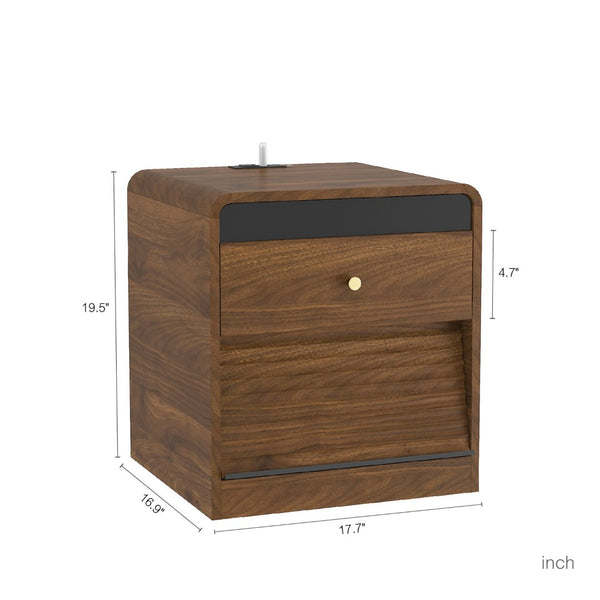 English Elm Nightstand Smart Bedside Cabinet with Led Strip Charging Station and Voice Night Light Wood W1321P413949