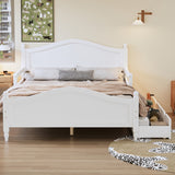 Full Size Wood Platform Bed With Guardrails On Both Sides and Two Storage Drawers ,White