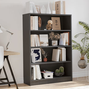 English Elm Grey Four Tier Open Bookcase Wide Melamine Shelving Unit for Office or Living Room T3623P437033