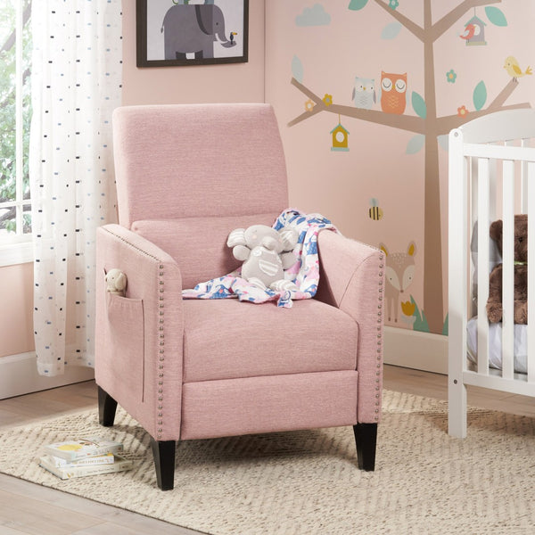 English Elm Pushback Recliner Accent Chair Solid Birch Frame Rivet Detail Mid-century Living Room Seat Blush 65532.00LBLSH