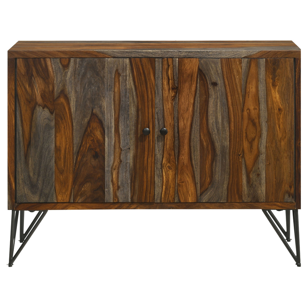 English Elm Komomo Sheesham Grey Buffet Cabinet with 1 Adjustable Shelf, Oatmeal Gold Accents & Dimmer Lighting B062P344888