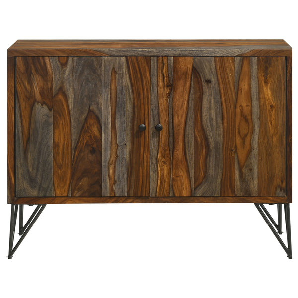 English Elm Komomo Sheesham Grey Buffet Cabinet with 1 Adjustable Shelf, Oatmeal Gold Accents & Dimmer Lighting B062P344888