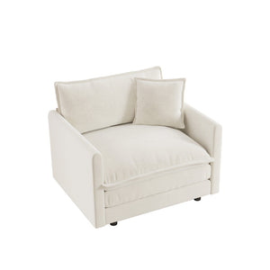 English Elm Comfy White Chenille Armchair Deep Seat Foam Cushion Reading Chair for Living Room W714S00544