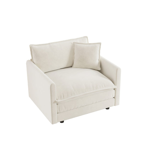 English Elm Comfy White Chenille Armchair Deep Seat Foam Cushion Reading Chair for Living Room W714S00544