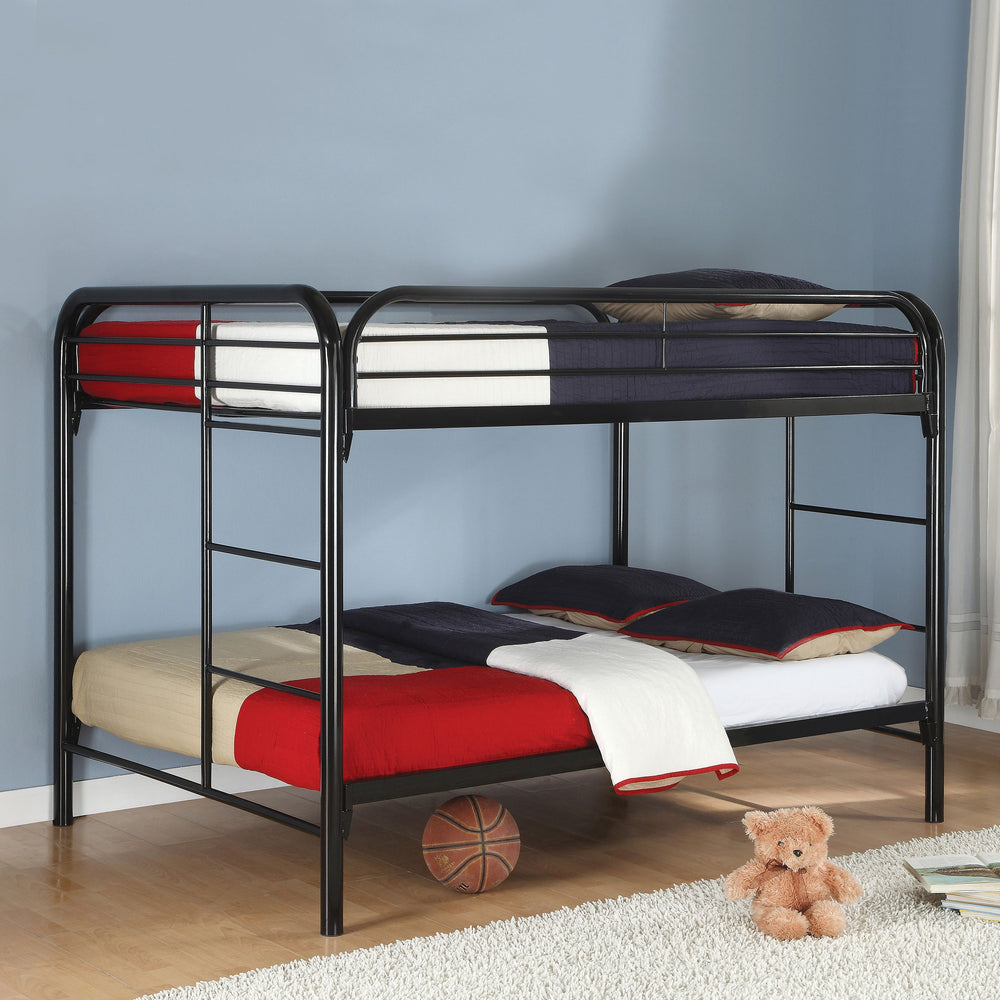 English Elm Clementine Black Metal Full-Over-Full Bunk Bed with Ladder — Sleek Glossy Tubing, Sturdy & Stylish B062P340724