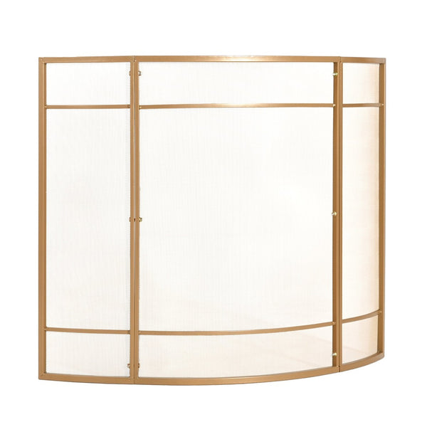 English Elm Regina Curved Iron Fireplace Screen with Welded Grid for Modern Minimalist Interiors Golden N775P386929G