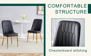 English Elm Table Set: 31.5-Inch Elegant White Marble Round Dining Table With 4 Black Pu Chairs For Chic Dining W1151S02497-GIGA