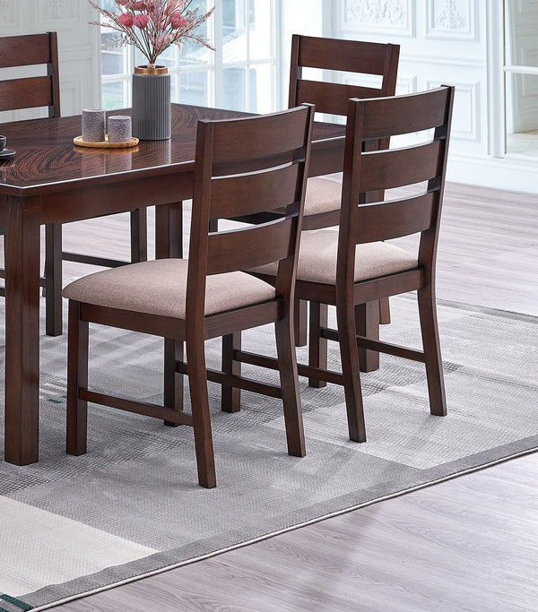 English Elm Contemporary Cherry 7pc Dining Set with Melamine Top, Solid Wood Legs, Fabric Cushion Seats, 59" Table B011S00977