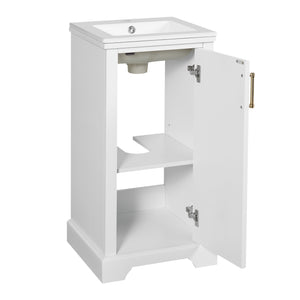 English Elm 16-inch French Bathroom Vanity with Ceramic Undermount Sink, Soft-Close Door, Vintage Carvings, White N710P330979K
