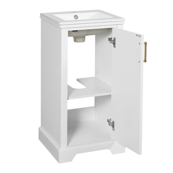 English Elm 16-inch French Bathroom Vanity with Ceramic Undermount Sink, Soft-Close Door, Vintage Carvings, White N710P330979K