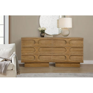 English Elm Modern Rubberwood Sideboard with Carved Oval Drawer Fronts Sand Washed Oak Finish B011P474820