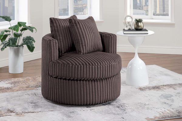 English Elm Comfortable Plush Fur-Like Corduroy Swivel Chair with Rounded Base, Removable Cushion & Pillows for Living Room Comfort Chocolate 34 L x 28 W x 35 H B011P369867