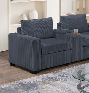English Elm Elegant Wide-Welt Corduroy 2-Piece Sofa Set with Console Charging Station, Cup Holders, Loveseat Dark Gray 39 L x 26 W x 53 H B011S01742